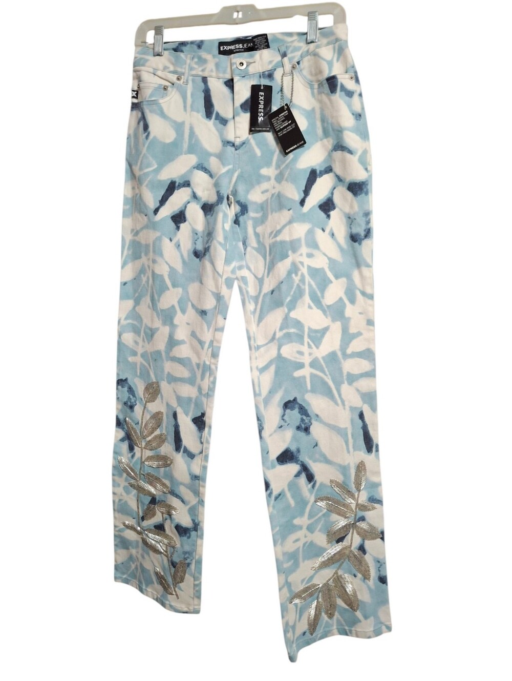 Express "Special Issue" beaded Floral stretch jeans Sz 3/4 NWT